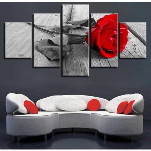 5 Pieces Canvas HD Printed Black and Red Rose Photo Wall Art painting for Home Decor ,Ready To Hang Drop Shipping