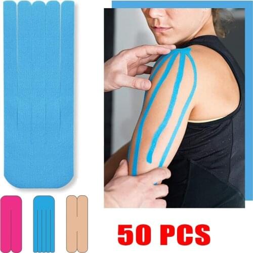 50 PCS Pre-Cut Kinesiology Tape Precut Sports Tapes QuickStrips for Muscles & Joints 7.5 x 20 CM X/Y/M Pattern Strips