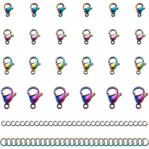 60pcs/box 304 Stainless Steel Lobster Clasps Vacuum Plating Jump Ring for Jewelry Making DIY Handmade Craft Supplies Accessories