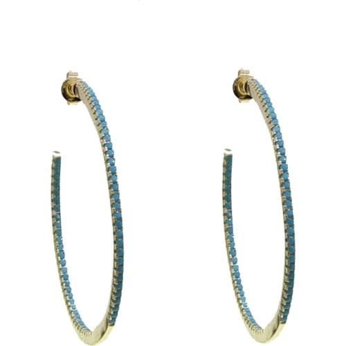 Big geometric hoop earring Chic European women fashion jewelry micro pave blue cz high quality women hoops
