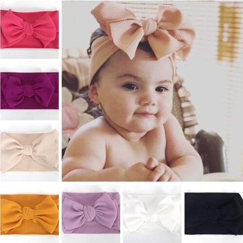 Yundfly 1PCS Big Bows Nylon Baby Headband Cute Diy Bow Knot Headwraps Kids Girls Wide Hair Bands Headwear Photography Props