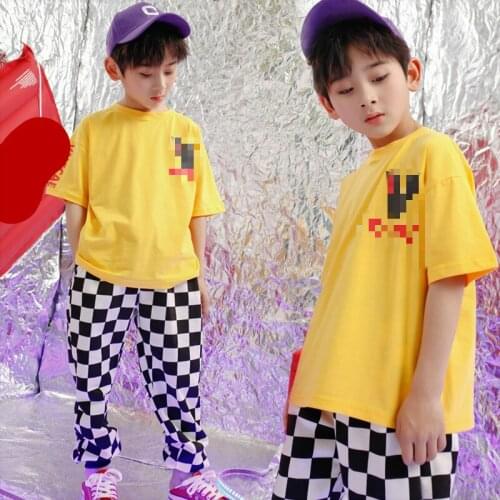 Kids Hip Hop Clothing Loose Yellow T Shirts Tops Casual Pants For Girls Boys Jazz Dance Costume Ballroom Dancing Streetwear