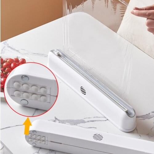 Suction Cup Plastic Wrap Dispenser with Slide Cutter Reusable Foil & Sealing Film Cutter Kitchen Storage Accessories E7