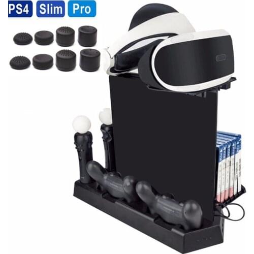 For PS4/PS4 Slim/PS4 Pro PS Move VR Glass Vertical Stand Cooling Fan Controller Charger Dock Station CD Storage Showcase Multi