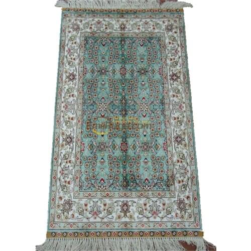 Double Knotted Kashmir Persian Carpet Handmade Silk Rug Floral Design