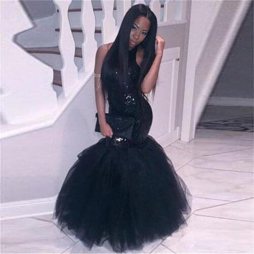 Elegant Black Girl Mermaid African Prom Dresses Evening wear Plus Size Long Sequined Sexy Backless Gowns Cheap Party Dress