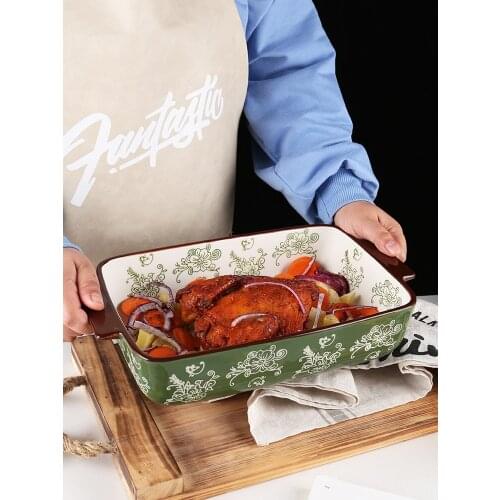 European binaural ceramic baking tray baked rice tray household baking baking bowl large capacity soup plate oven dish CL81904