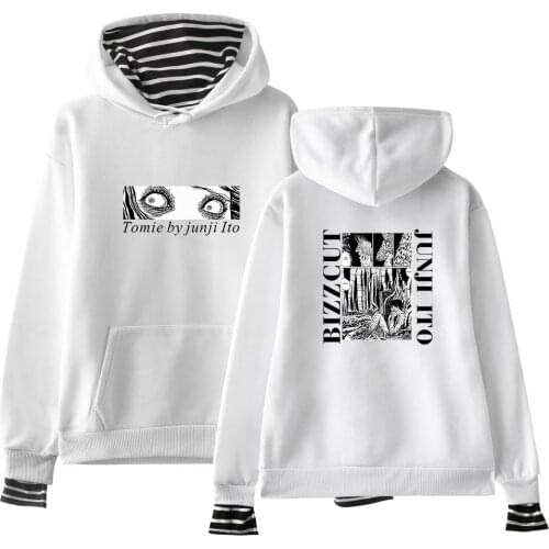 Junji ito2D fake two-piece hoodie girl casual hooded sweatshirt top Junji ito anime Harajuku fashion pullover white clothing