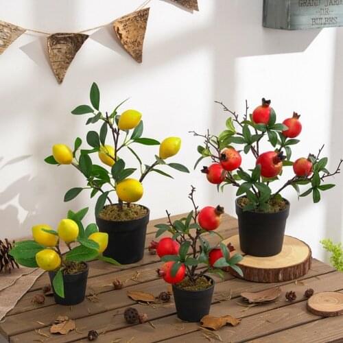 Artificial Fruits Tree Simulation Lemon Pomegranate Bonsai Home Decoration Potted Plant Living Room Garden Ornaments