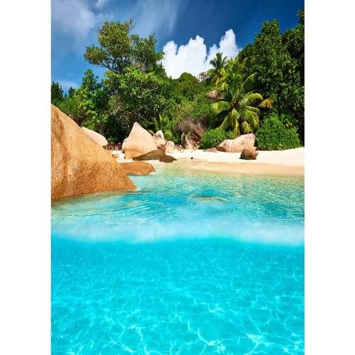 Stones Trees Sea Beach Scenic Photographic Backdrop Vinyl Cloth Background for Children Baby Portrait Photocall Photo Studio