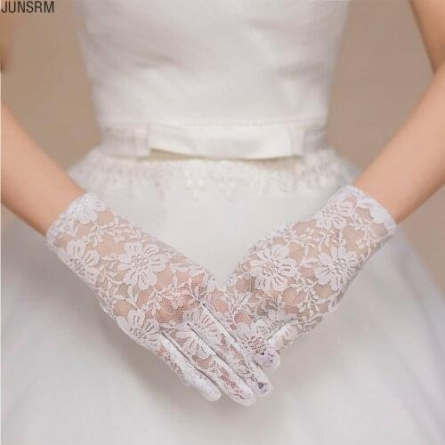 Short Lace Bridal Gloves Full Finger Gloves Outdoor Driving Gloves Prom Party Driving Wedding Gloves