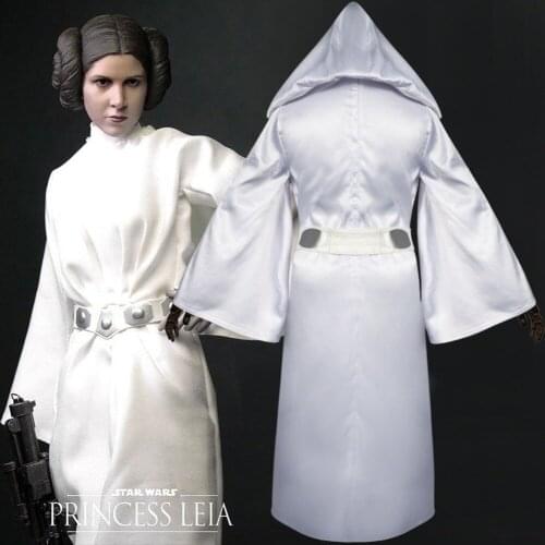 White Princess Leia Cosplay Costumes with Belt Women Carnival Party Classical Brave Fighter Princess Costume