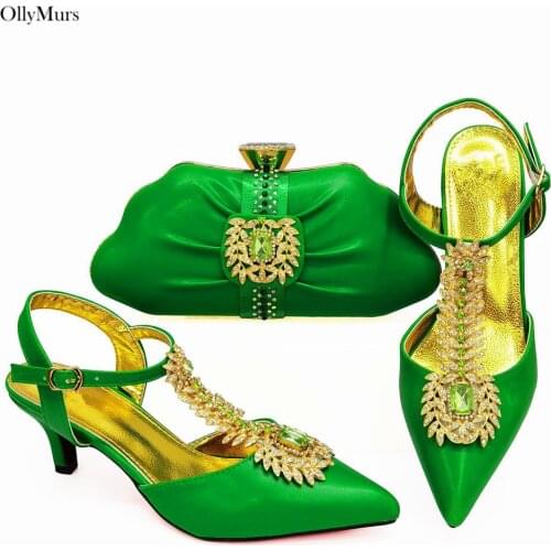 Hot Sale Italian Rhinestone Shoes And Purse To Match Set Hot Sale African Woman High Heels Shoes And Bag Set For Wedding