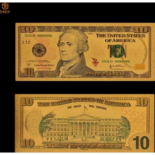 Best Price US Gold Banknotes 10 Dollar Money In 24K Gold Plated Banknotes Fake Money Paper Collection