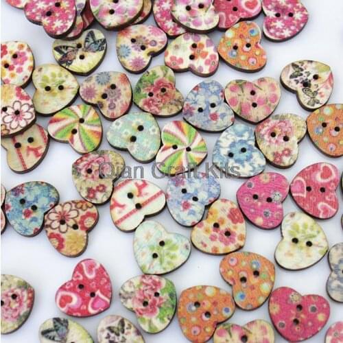 Set of 200pcs mixed color kawaii painted floral heart Wooden button wood 18mm wholesale for scrapbook decor,sewing MK0256
