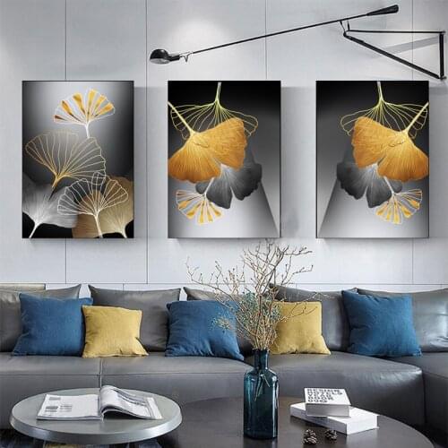 Nordic Black Ginkgo Leaf Canvas Painting Fashion Wall Art Picture for Living Room Abstract Decoration Beautiful Poster Print