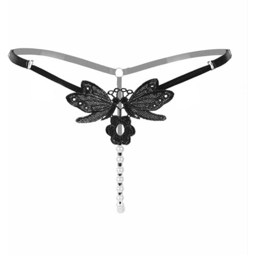 Butterfly Bead Pearl Panties For Women Sexy Lingerie Panties Open Crotch Thong G-Strings Briefs Crotchless Underwear