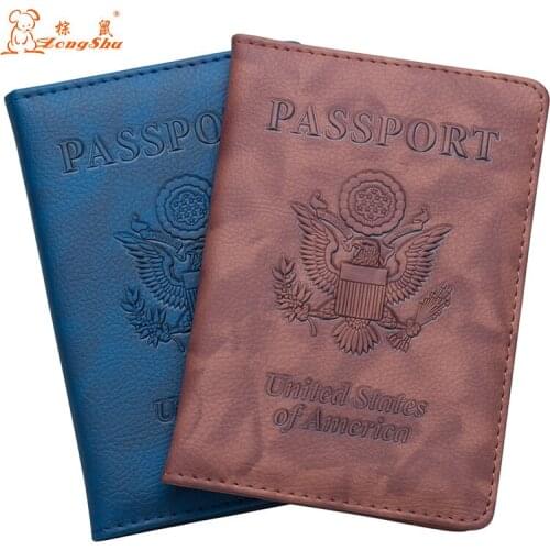 USA blue PU letters national Passport Cover Cute Credit Card Holder PU Leather Passport Holder Travel Wallet