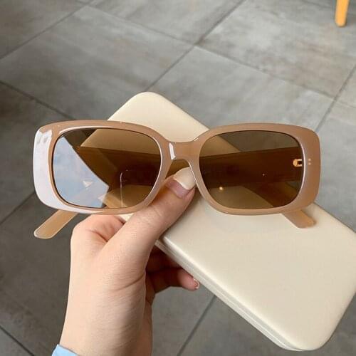 2021 New Fashion Jelly Brown Square Sunglasses Women Vintage Brand Designer Small Colorful Sun Glasses Female Fresh Green Shades