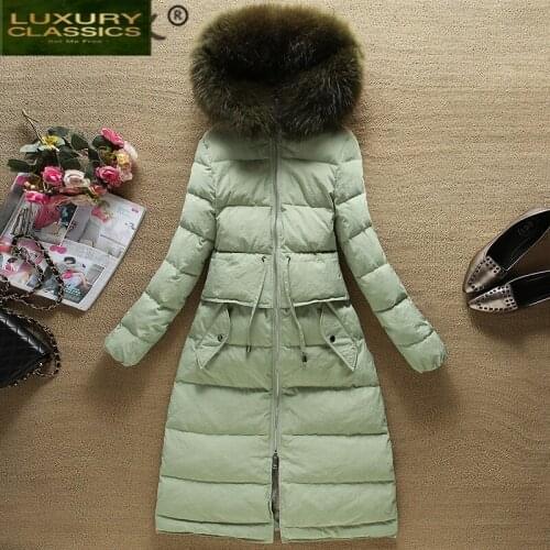 Warm Winter Coat Thick Women Clothes 2021 Korean 90% Duck Down Jacket Large Raccoon Fur Hooded Ladies Long Coat YRF-6695
