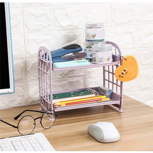 Plastic Desktop Organizer Double Layer Hollow Shelf Cosmetics Finishing Bathroom Accessories Storage Rack 2 Tier Shelf Holder