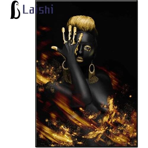 Full circle square diamond painting Golden Afro Queen handmade diamond embroidery stitch cross mosaic art kit home decoration