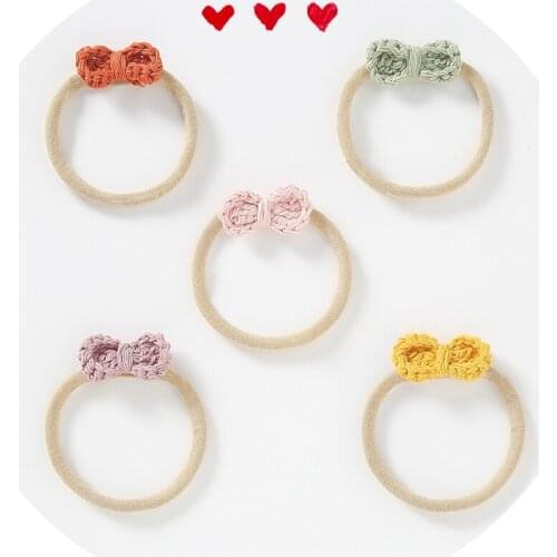 Cute Nylon Headband For Children DIY Knitted Hair Bows Girls Skinny Stretchy Rubber Hair bands Toddler Bbay Hair Accessories