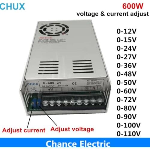 600W Adjustable Switching power supply 0-12v 15v 24v 27v 36v 48v 50v 60v 72vLED Switch Power supplies SMPS