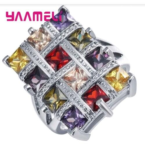 Rencentagle Cut Multicolor Purple & Blue White CZ 925 Sterling Silver Ring Full Size Luxury Wedding Women Jewelry Wholesale