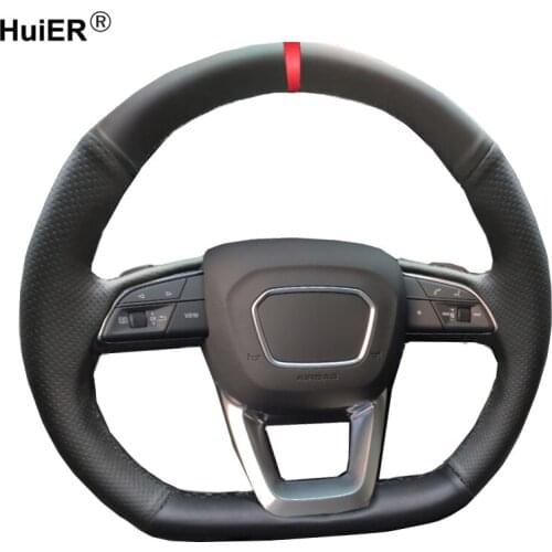 Hand Sewing Car Steering Wheel Wrap Funda Volante D Type For Audi Q3 2018-2019 Q5 SQ5 2017-2019 Q7 SQ7 2015-2019 Q8 SQ8 2018