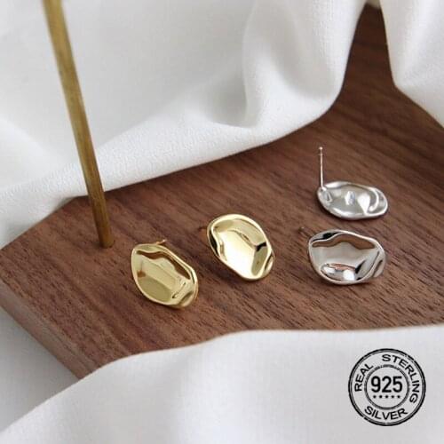 S925 Silver Earrings For Women Gold Irregular Concave-Convex Surface Geometric Round Female Simple Fashion Design Jewelry INEFFA