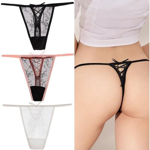 Sexy Lace Flower Women Underwear Thongs Tempts Transparent Low Waist Thong Bikini Hollow Seamless Woman Panties Briefs