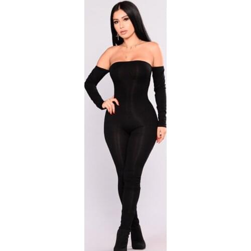 Sexy Womens Ladies Jumpsuit Off Shoulder Bodycon Romper Long Sleeve Slash Neck Jumpsuit Clubwear Fashion Solid Skinny Jumpsuit