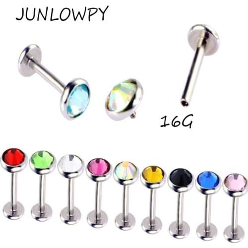 JUNLOWPY 16G 3/4/5mm Top 316L Steel Crystal Ear Tragus Helix Earring Cartiliage Piercing Earring Lip Ring Labret Body Jewelry