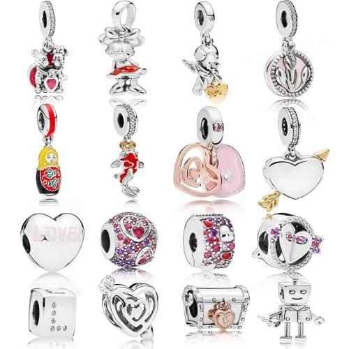 Sparkling Arrow And Heart Charm Bead 100% Real 925 Sterling Silver Heart Charm Beads Fit Brand Bracelet Diy Jewelry