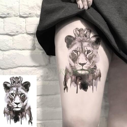 Waterproof Temporary Tattoo Sticker Lion Queen Crown Animal Tatto Flash Tatoo Fake Tattoos Hand Leg Arm for girl Men Women