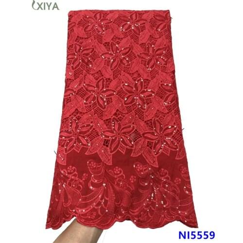 High Quality African Milk Fiber Tissue Lace Fabric with Sequins Red Nigerian Milk Silk Lace Fabrics for Woman Sewing NI5559