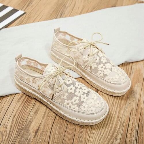 Summer New Forest Art Casual White Shoes Lace Embroidery Lace Flat Female Shoes Tide Flats For Women Ladies Shoes Drop Shipping