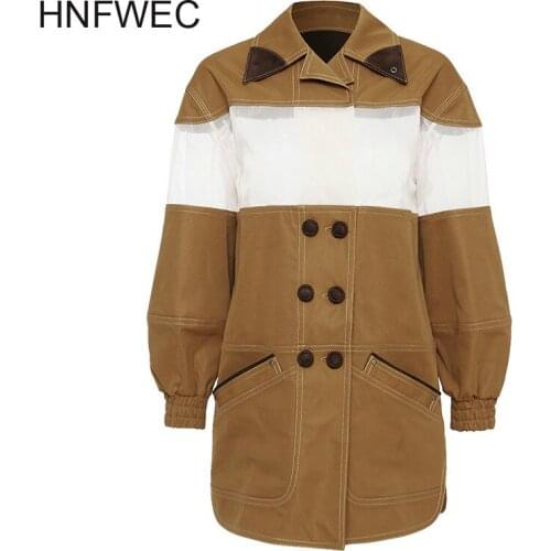 Loose Fit Khaki Mesh Split Joint Temperament Jacket New Lapel Long Sleeve Women Coat Fashion Tide Spring 2020 U261