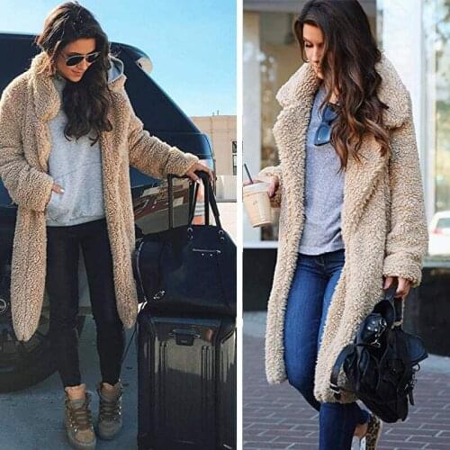 Womens warm woolen coat turn down collar fashion high street winter clothes outer thick coat for ladies solid color long coat