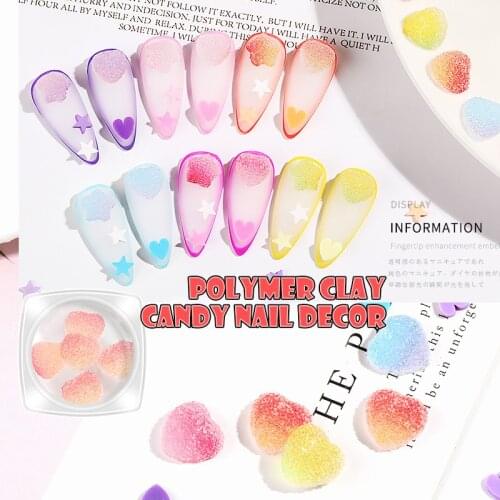 1 Box 3D Heart Star Nail Art Decorations Gradient Colorful Soft Fudge Fruit Slice Sweet Candy DIY Accessories for Nails Manicure