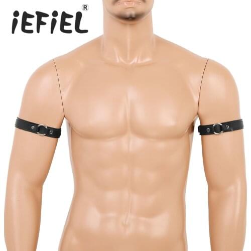 1 Pair Fashion Male Mens Black PU Leather Vintage Punk Goth Armbands Adjustable Buckle Straps Clubwear Party Cosplay Costume