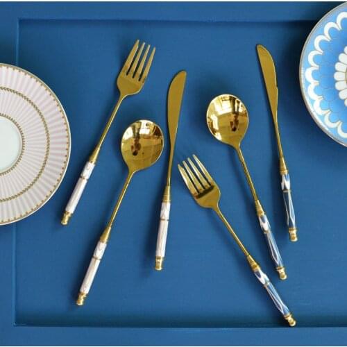 1pcs Gold Cutlery Forks Spoons Knives Tableware Stainless Steel Coffee Spoon Fruit Fork Dinnerware Fork Kitchen Accessories