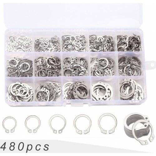 480pcs Circlip GB894 C-clips External/Internal snap retaining rings set stainless/carbon steel Washers holes Shaft Collar Kit