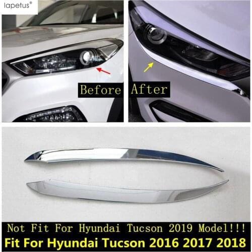 Lapetus Chrome Front Head Lights Lamp Eyelid Eyebrow Strip Cover Trim For Hyundai Tucson 2016 2017 2018 Accessories