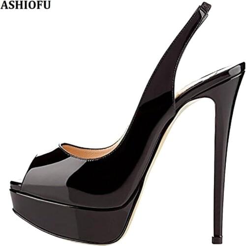 ASHIOFU 2020 New Ladies High Heel Pumps Slingback Peep-toe Party Prom Dress Shoes Platform Evening Fashion Court Shoes 6-colors