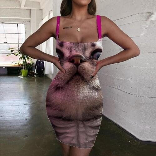 Giyu Brand Cat Dresses Women Animal Sundress Novelty Halter Sleeveless Lovely Ladies Dresses Womens Clothing Mini Evening