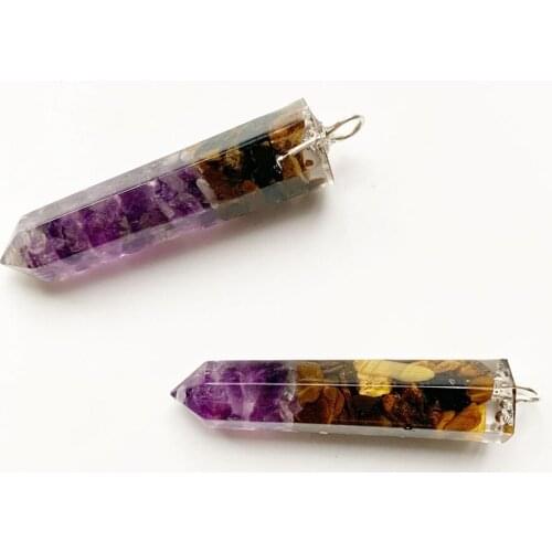 Bhuann Purple Quartz Stone Natural Tiger Eye Beads Healing Point Pendant Hexagonal Column Quartz Pendants for Necklace 1pc