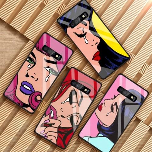 Vintage Pop Art Crying Girl Tempered Glass Phone Case For Samsung Galaxy A6 A6S A8 A8S J6 J8 2018 S8 S9 S10 PLUS NOTE 8 9