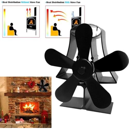 Black Wall Mounte 5 Blade Heat Fireplace Fan Stove Fan Powered Stove Fan Wood Burner Eco Friendly Quiet Fan Heat Distribution